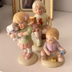 VTG 1983 Lot 3 Enesco Growing Up Birthday Girls Porcelain Figurines Ages 1 2 4